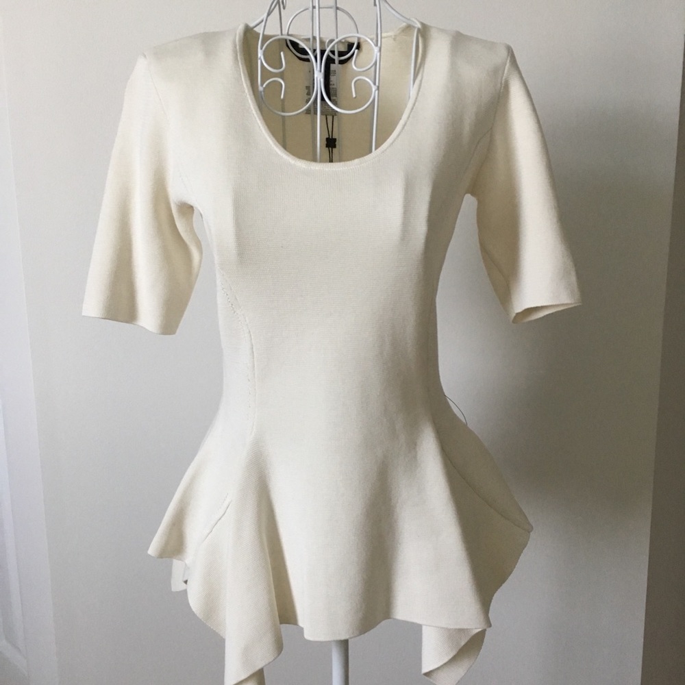 BCBG Steffe Peplum Top in Gardenia